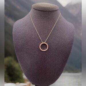 Vintage Pink Rhinestone Circle Pendant Necklace Silver Tone Dainty 16-18”